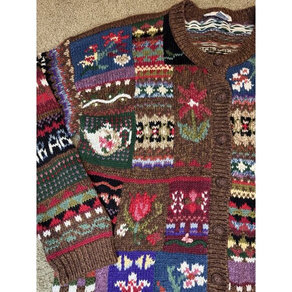 Vintage Womens Thick Cardigan Sweater ABC Grannycore Teacher Artsy Cottagecore L - Picture 7 of 10